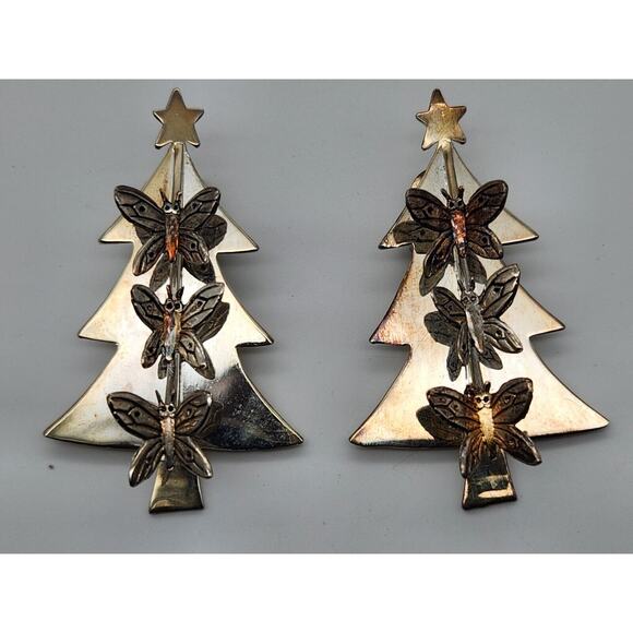 Vintage Scarf Clip Emilia Castillo Silver Christmas Tree Butterfly Neiman Marcus main image 5